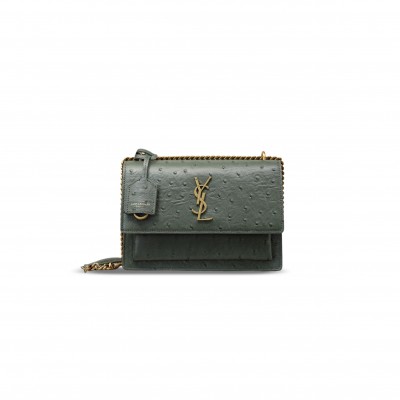 YSL SUNSET MEDIUM IN OSTRICH-EMBOSSED LEATHER 422906 (22*16*8cm)